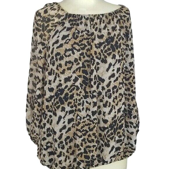 Vince Camuto Top Plus Size Top Animal Print Long Sleeve Blouse Womens 1X Brown - Picture 1 of 6